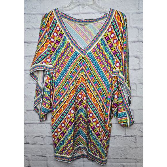 Trina Turk Peruvian Stripe Kimono Swimsuit Beach Cover-Up Dress tropical Medium. - Picture 3 of 7